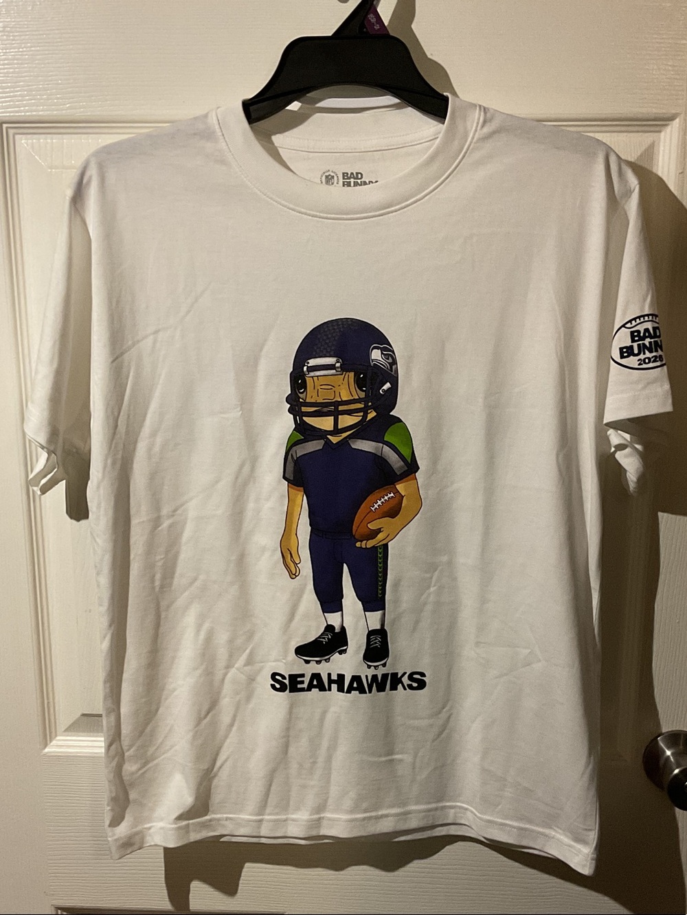 NFL/Bad Bunny Collaboration Seahawks Short Sleeve Tee with Backhit and Arm Hit